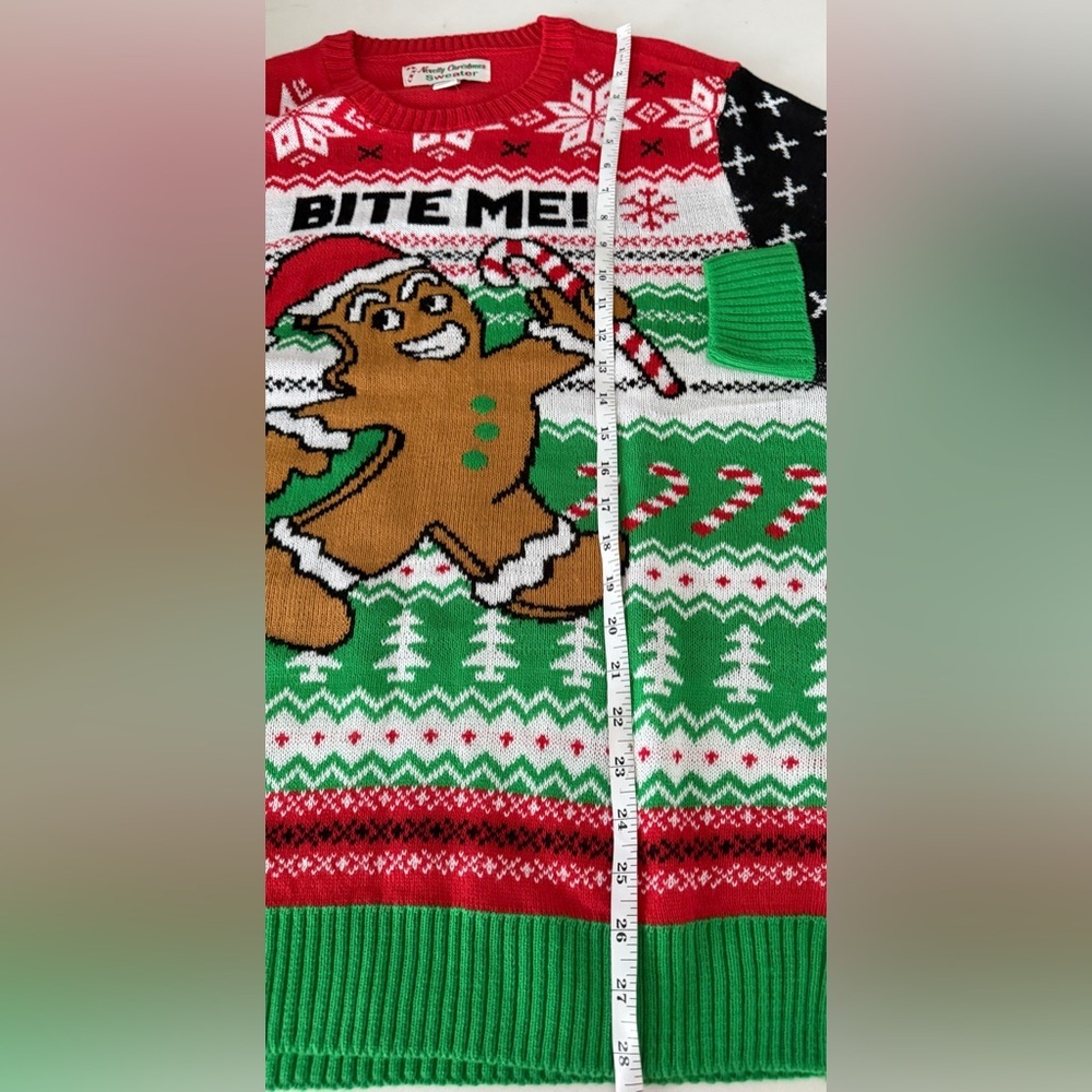 Men’s Ugly Christmas Sweater Gingerbread “BITE ME!” Holiday Pullover Size L NWOT - Picture 8 of 10